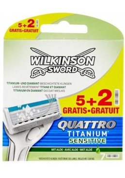 Сменные лезвия Wilkinson Sword Quattro Titanium Sensitive в упаковке, 5+2 шт