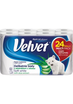 Туалетний папір Velvet Делікатна Алое 153 відривів Біла 3 шари, 24 рулону