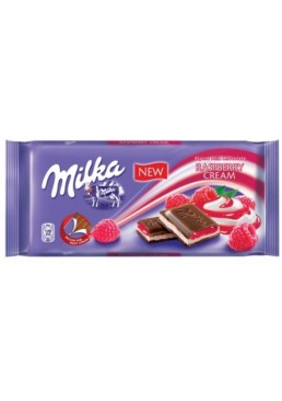 Шоколад молочний Milka Raspberry Cream з малиновою начинкою, 100 г