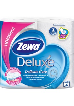 Туалетная бумага Zewa Deluxe Delicate Care (белая) 4 рулона, 3 слоя