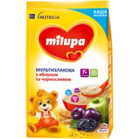 Каша молочна суха Milupa мультизлакова з яблуком і чорносливом швидкорозчинна для харчування дітей від 7-ми місяців, 210 г