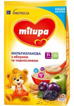 Каша молочная сухая Milupa мультизлаковая с яблоком и черносливом быстрорастворимая для питания детей от 7-ми месяцев, 210 г