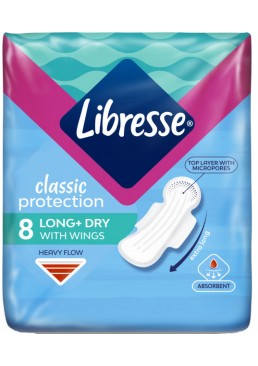 Гігієнічні прокладки Libresse Classic Protection Long Dry Поверхня сіточка, 8 шт